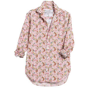 Frank & Eileen "Frank" Shirt Womens Large Red Mini Stripe with Flowers Button Up